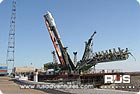 Baikonur Launch Progress: Erection of the Soyuz rocket with Progress space ship